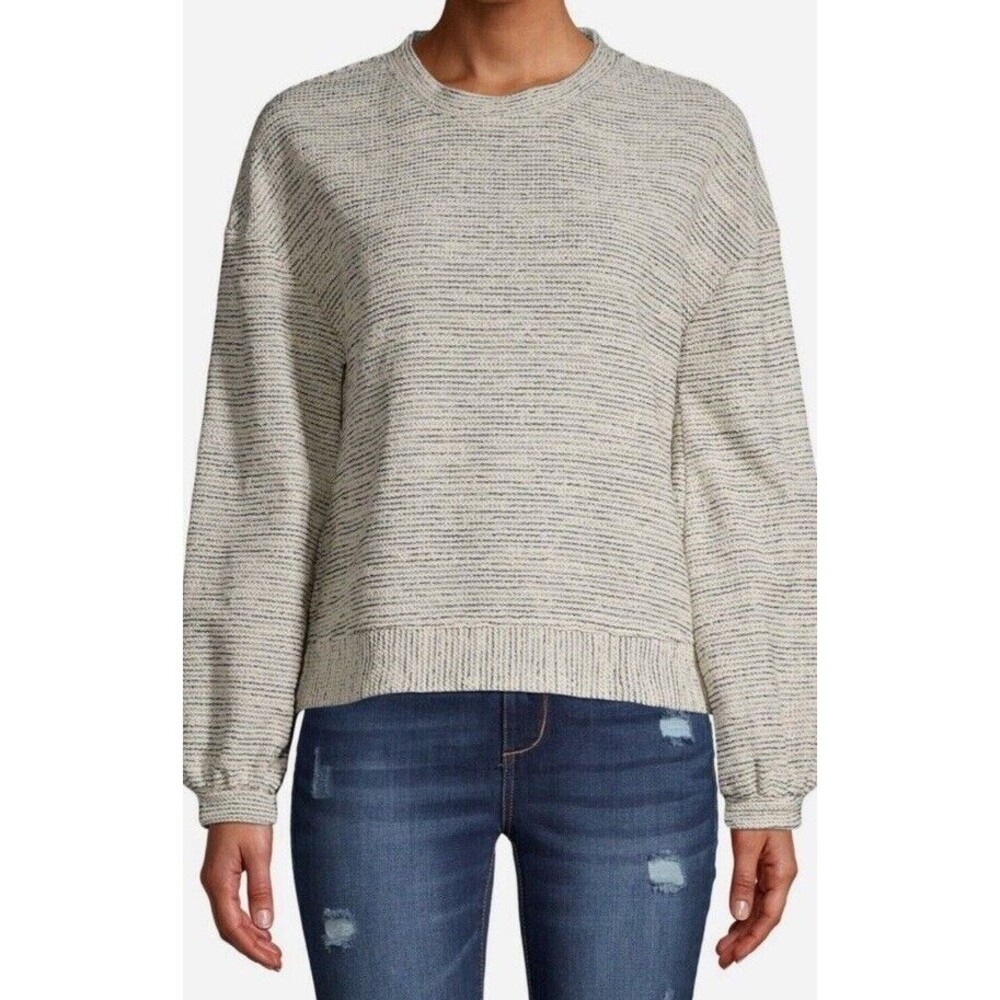 Time and Tru Women's Long Sleeve Drop Shoulder Top Navy White Large 12-14